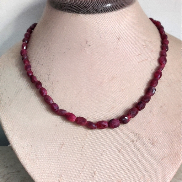 Genuine Faceted Rubies Necklace w/Sterling Silver Clasp - Picture 2 of 16